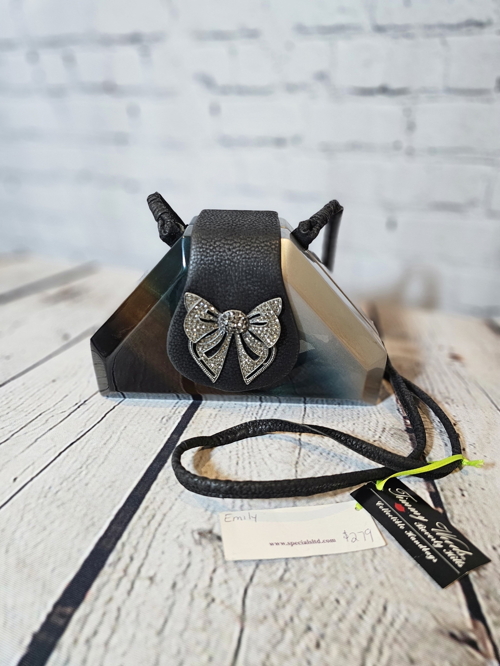 VTG Timmy Woods Beverly Hills Signed Emily Stingray Leather Crystal Bow Bag